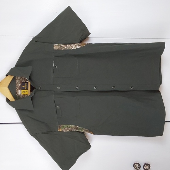 Browning Camouflage Shirt Breathable Venting Hunting Fishing Pockets Sz.Large - Picture 1 of 8